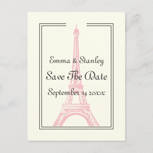 Paris Hochzeitsrosa Eiffelturm Save the Date Ankündigungspostkarte (Vorderseite)