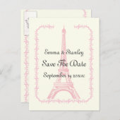 Paris Hochzeitsrosa Eiffelturm Save the Date Ankündigungspostkarte (Vorne/Hinten)
