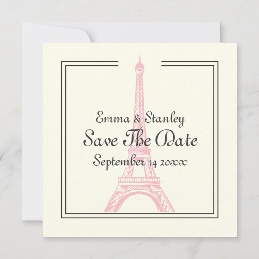 Paris Hochzeitsrosa Eiffelturm Save the Date Karte (Vorderseite)
