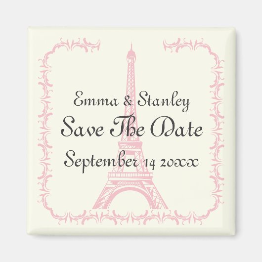 Paris Hochzeitsrosa Eiffelturm Save the Date Magnet (Vorne)