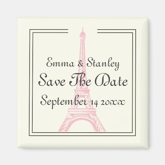 Paris Hochzeitsrosa Eiffelturm Save the Date Magnet (Vorne)