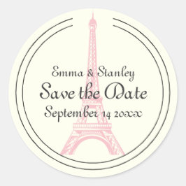 Paris Hochzeitsrosa Eiffelturm Save the Date Runder Aufkleber