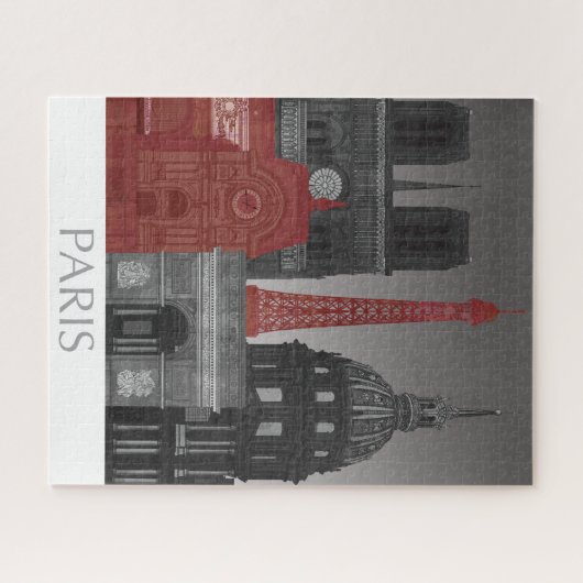 Paris Höhenunterschiede nach Nacht - Rot Puzzle (Horizontal)