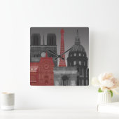 Paris Höhenunterschiede nach Nacht - Rot Quadratische Wanduhr (Zuhause)