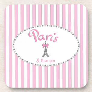"Paris I Liebe You"- rosa Streifen Untersetzer
