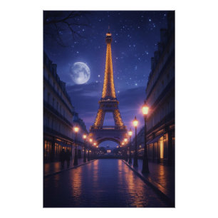 Paris im Mondlicht – Romantisches Eiffelturm-Nacht Poster