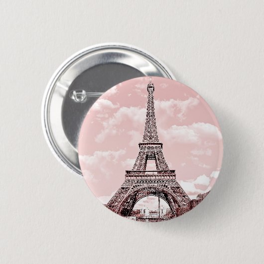 Paris im rosa Eiffelturm Button (Vorne & Hinten)