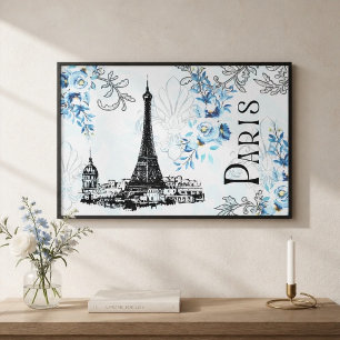 Paris in Blau auf Leinwand
