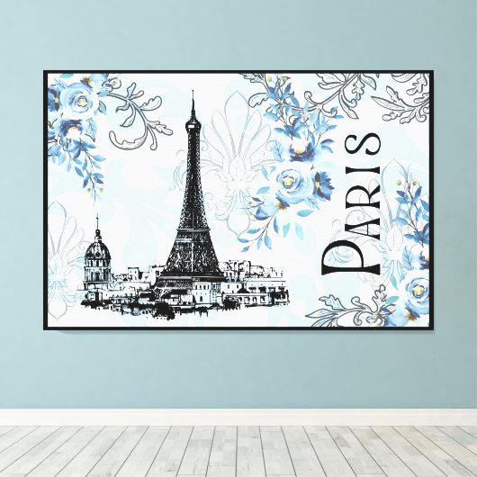 Paris in Blue Canvas Print Leinwanddruck (Insitu (Holzboden))