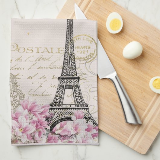 Paris in Blume | Ihr Name Geschirrtuch (Viertel Falte)