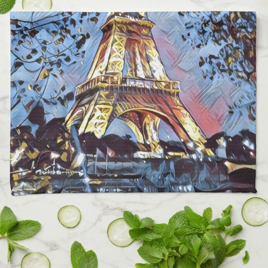 Paris in der Blue Hour Kitchen Handtuch (Gefaltet)