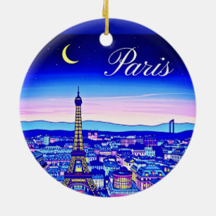 Paris in der Dämmerung unter einem Halbmond Keramik Ornament