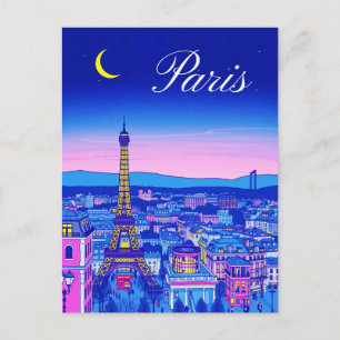 Paris in der Dämmerung unter einem Halbmond Postkarte