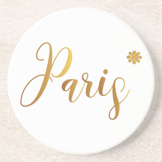 Paris-in-Gold-mit-Blume Sandstein Untersetzer (Vorne)