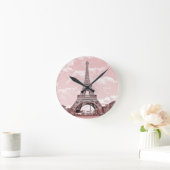 Paris in Pink Eiffel Tower Runde Wanduhr (Zuhause)