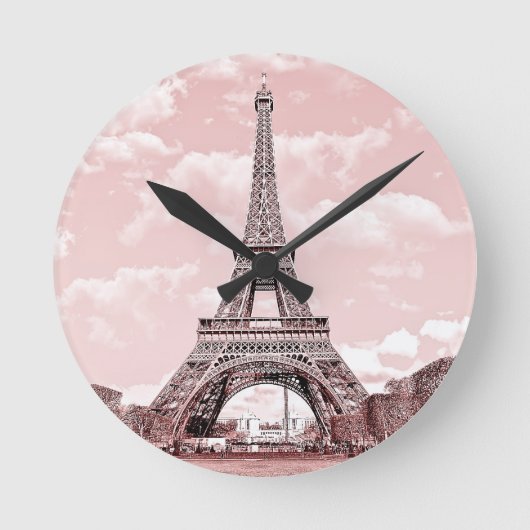 Paris in Pink Eiffel Tower Runde Wanduhr (Vorderseite)