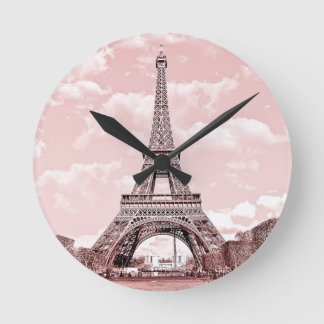 Paris in Pink Eiffel Tower Runde Wanduhr