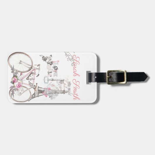 Paris in rosa Vintagem Gepäckanhänger (Vorderseite horizontal)
