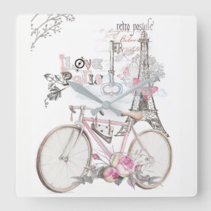 Paris in rosa Vintagem Quadratische Wanduhr