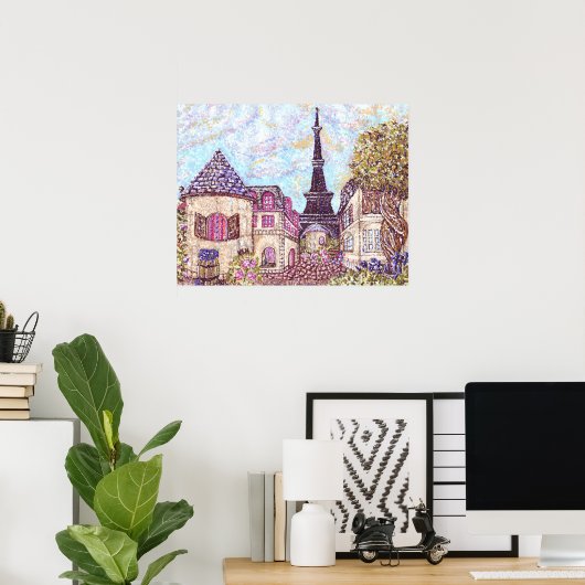 Paris inspiriert Pointillismus mit Eiffelturm Post Poster (Heimbüro)