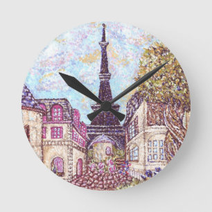 Paris Inspiriert Stadtbild mit Eiffelturm Runde W Wanduhr
