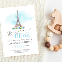 Paris-inspirierte Bonjour Bébé-Baby-Shower-Einladu
