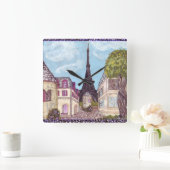 Paris inspirierte Cityscape mit Eiffel-Turm-Uhr Quadratische Wanduhr (Zuhause)