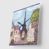 Paris inspirierte Cityscape mit Eiffel-Turm-Uhr Quadratische Wanduhr (Winkel)