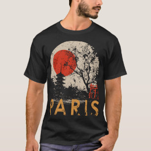 Paris Japan Tempel Vintage-Kirschbaum-Sonnenunterg T-Shirt
