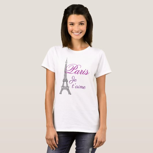 Paris Je t'aime Eiffel Tower Frankreich Lila Graph T-Shirt (Vorne ganz)