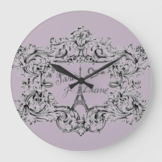 "Paris Je T'aime" Eiffel Tower Scroll Print Große Wanduhr