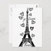 PARIS JE T'AIME EIFFEL TOWER UND HÖRDRUCK POSTKARTE (Vorne/Hinten)