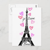 PARIS JE T'AIME EIFFEL UND PINKHERZEN POSTKARTE (Vorne/Hinten)