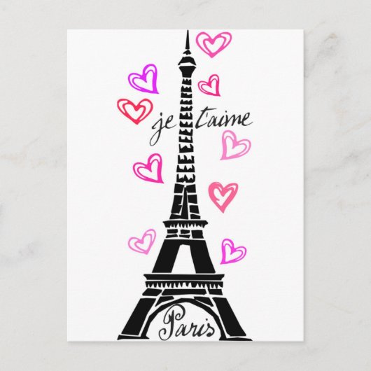 PARIS JE T'AIME EIFFEL UND PINKHERZEN POSTKARTE (Vorderseite)