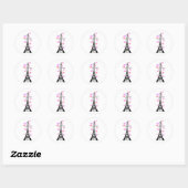 PARIS JE T'AIME EIFFEL UND ROSA HERZEN RUNDER AUFKLEBER (Blatt)