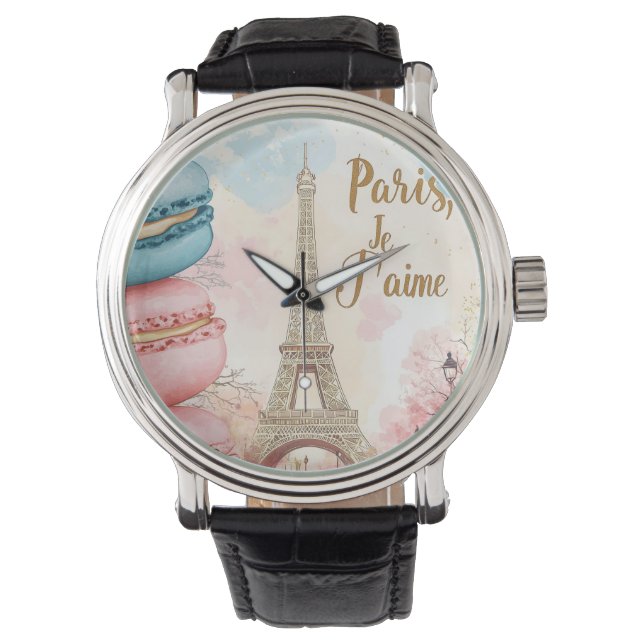 Paris, Je T'aime - Eiffelturm mit Macarons Armbanduhr (Vorderseite)