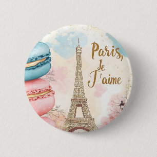 Paris, Je T'aime - Eiffelturm mit Macarons Button