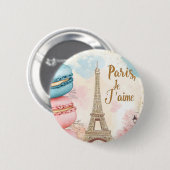 Paris, Je T'aime - Eiffelturm mit Macarons Button (Vorne & Hinten)