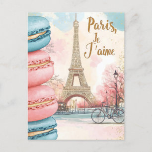 Paris, Je T'aime - Eiffelturm mit Macarons Feiertagspostkarte