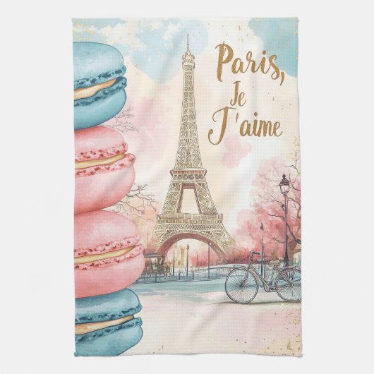 Paris, Je T'aime - Eiffelturm mit Macarons Geschirrtuch (Vertikal)