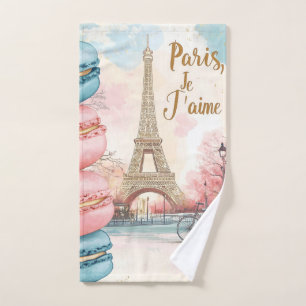 Paris, Je T'aime - Eiffelturm mit Macarons Handtuch