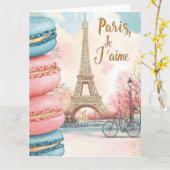 Paris, Je T'aime - Eiffelturm mit Macarons Karte (Gelbe Blume)