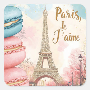 Paris, Je T'aime - Eiffelturm mit Macarons Quadratischer Aufkleber