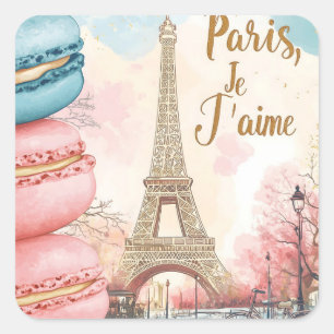 Paris, Je T'aime - Eiffelturm mit Macarons Quadratischer Aufkleber