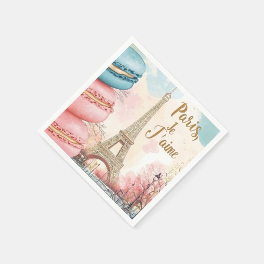 Paris, Je T'aime - Eiffelturm mit Macarons Serviette (Ecke)