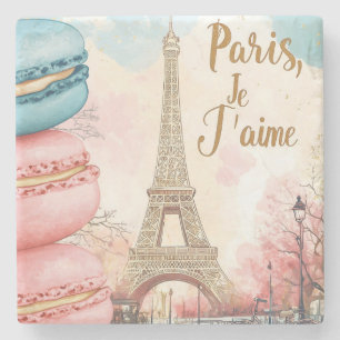 Paris, Je T'aime - Eiffelturm mit Macarons Steinuntersetzer