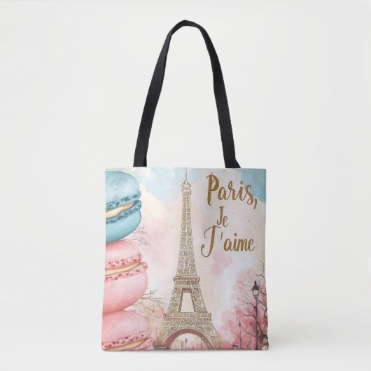 Paris, Je T'aime - Eiffelturm mit Macarons Tasche (Vorderseite)