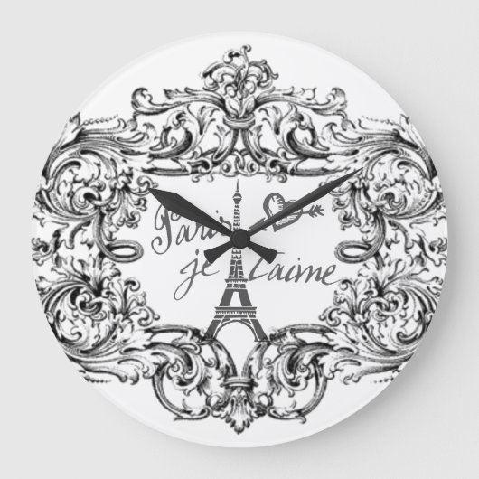 "Paris Je T'aime" Eiffelturm Scroll Print Große Wanduhr (Vorderseite)