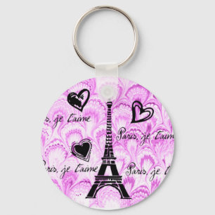Paris, je t'aime in rosa Aquarell Schlüsselanhänger