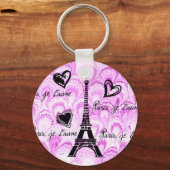 Paris, je t'aime in rosa Aquarell Schlüsselanhänger (Vorderseite)